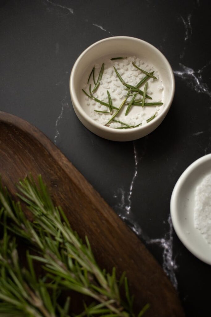 Ingredients for homemade scrub with rosemary